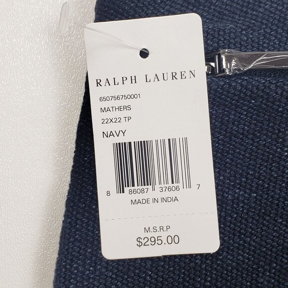 Ralph Lauren Home Mathers Throw Pillow Cover Blue Linen Zip Closure 22 x 22 Inch - Picture 4 of 16